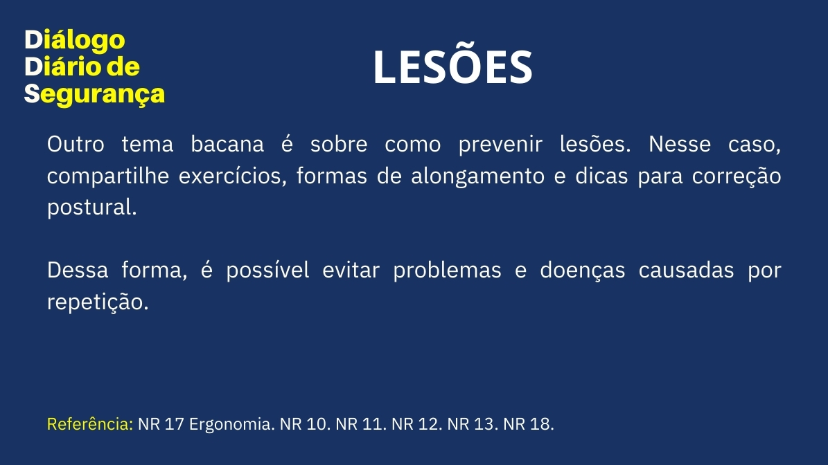 VIKON COMPLIANCE SST NR DDS - LESÕES - SEGURANÇA DO TRABALHO DIÁLO DIÁRIO