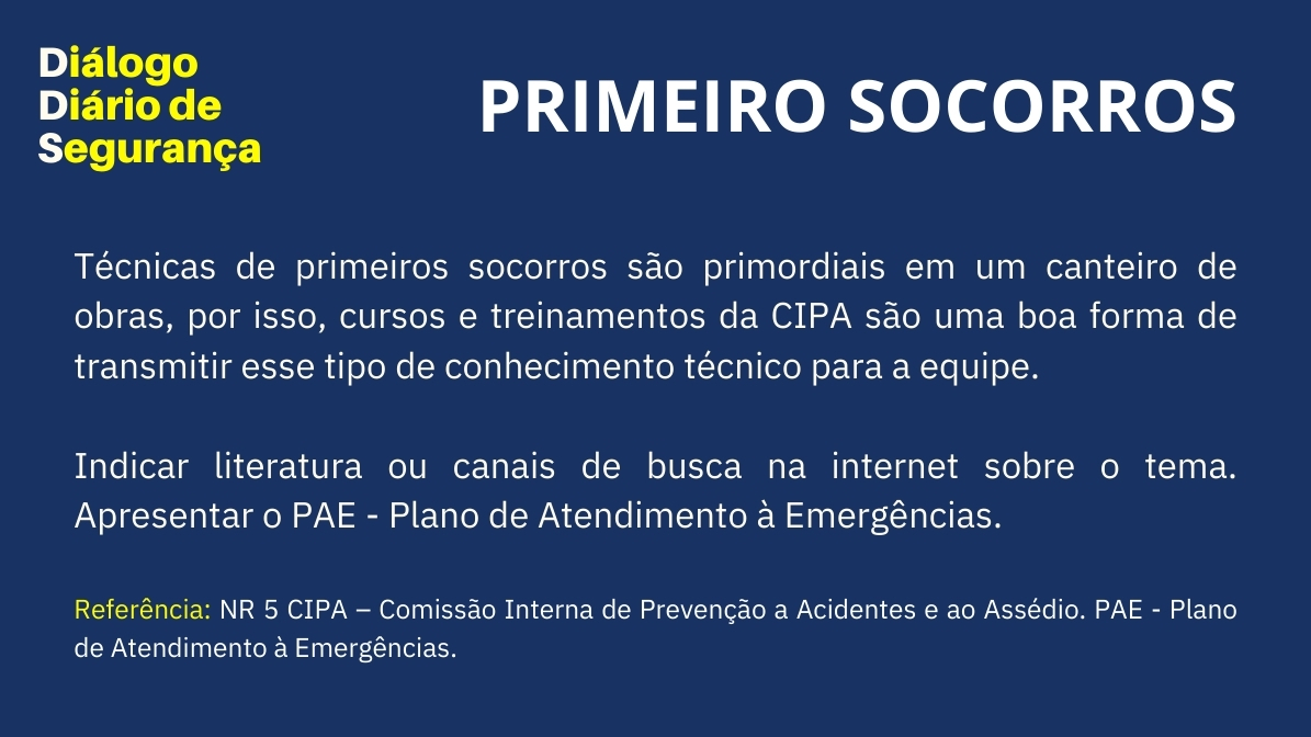 VIKON COMPLIANCE SST NR DDS - PRIMEIROS SOCORROS - DIÁLOGO DIÁRIO SEGURANÇA TRABALHO